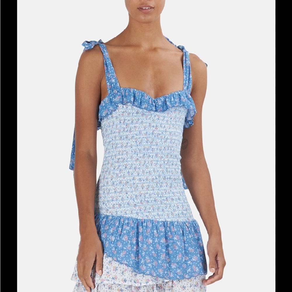 LOVESHACKFANCY
Aya Cotton Ruched Bodycon Dress In Vista